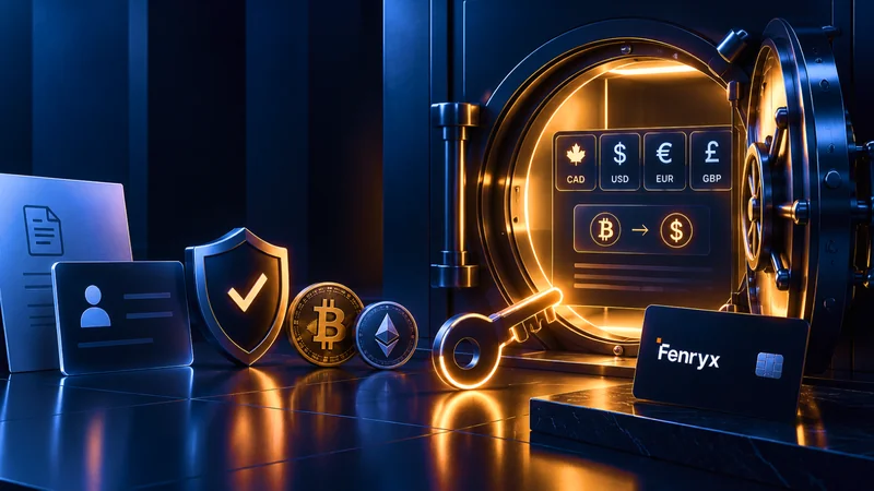 An open vault with currency cards, a security shield and an identity card.